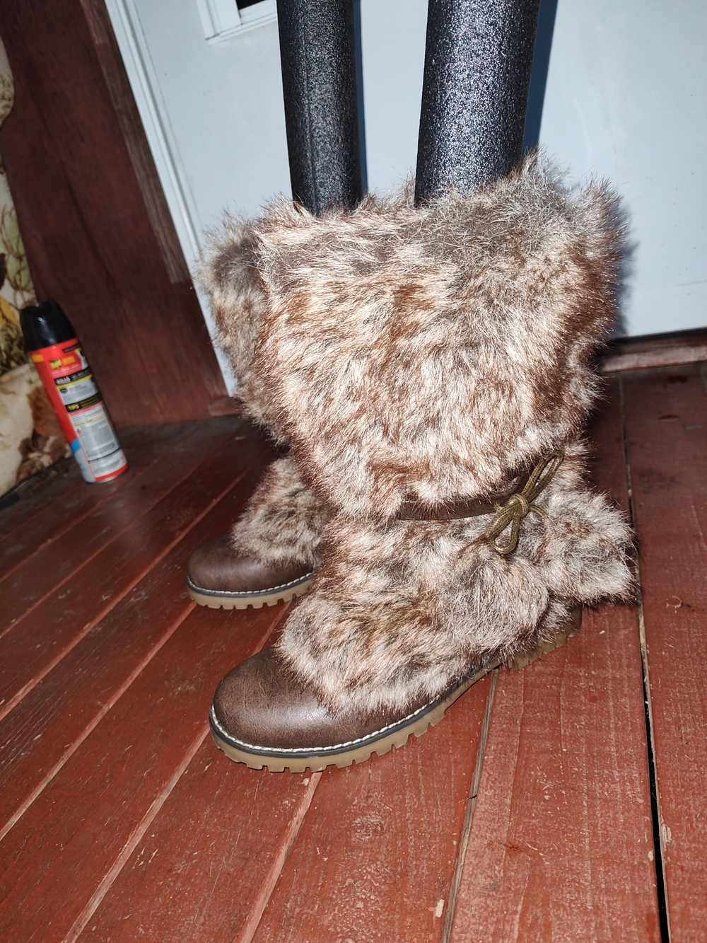 Wanted Brown Faux Fur Winter Boots with Tie Detail